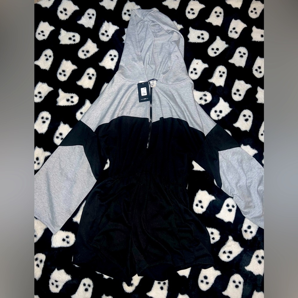 Gray and Black Hooded Romper